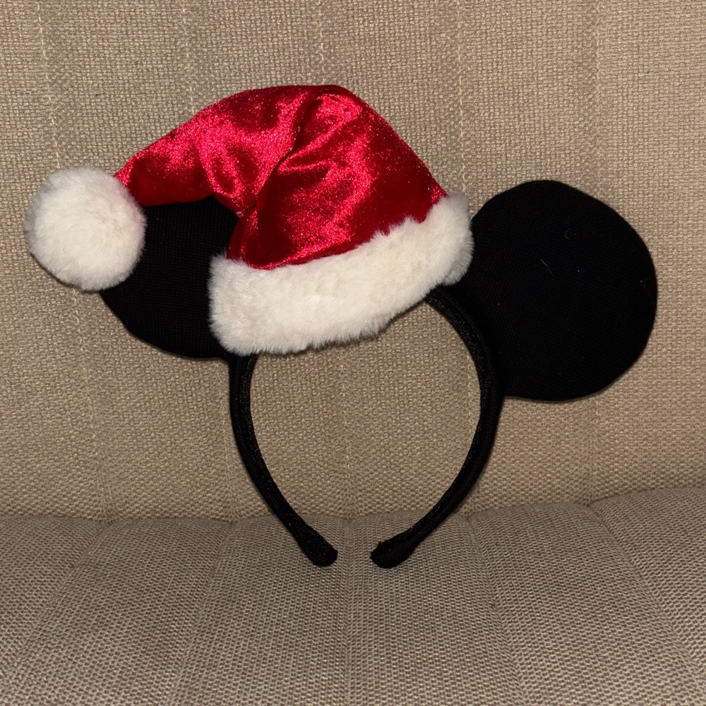 Disney Black Mickey Ear Headband with Red & White Santa Hat